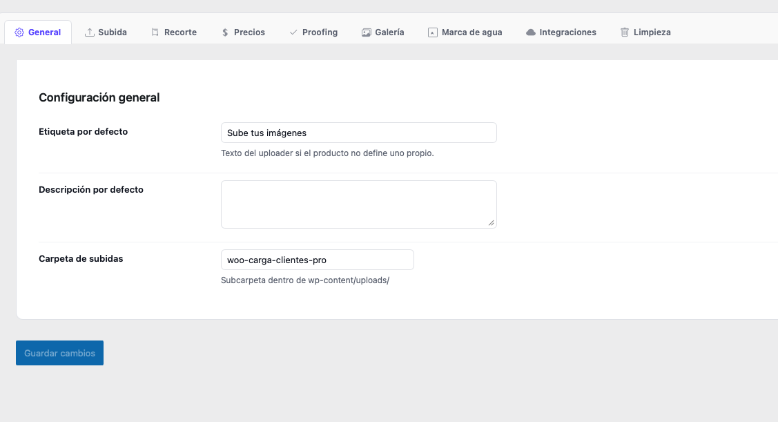 Carga de imagenes con edición, wordpress, wooCommerce